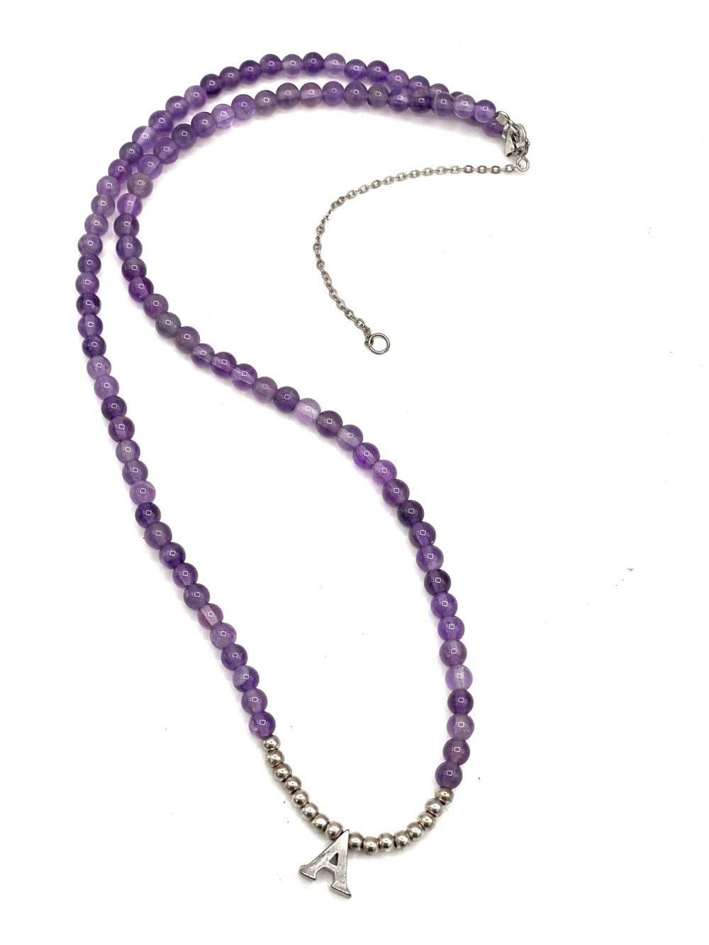 Purple Beaded Initial A Necklace - Women Jewelry